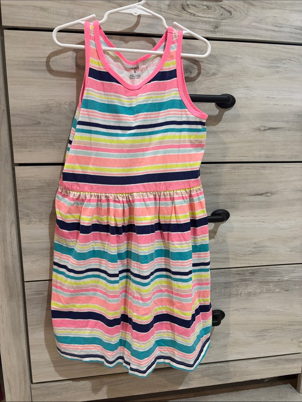 Girls' Multicolor Striped Tank Dress - Pink & Navy Accents